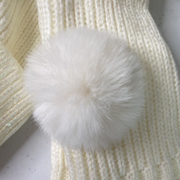 BP Nordstrom Ivory Multi Color Metallic Pom Pom Beanie Hat Wrist Warmer Set - Picture 8 of 11